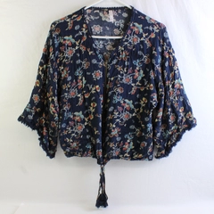 Xhilaration Women's Boho Floral Bohemian Jacket Cropped Fringe Size M