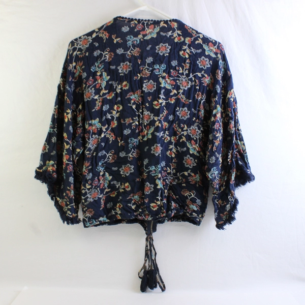 Xhilaration Women's Boho Floral Bohemian Jacket Cropped Fringe Size M