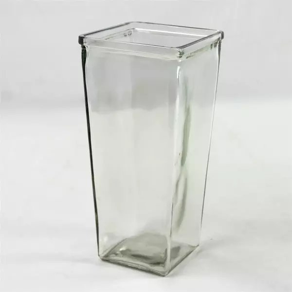 Tall Square Clear Glass Vase 9.25in Minimalist Modern