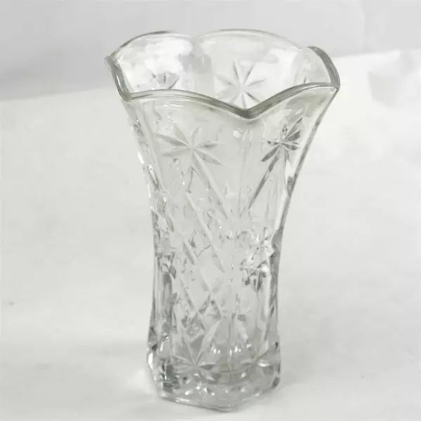 Vintage Anchor Hocking Star of David Prescut Clear Glass Vase 8.5"
