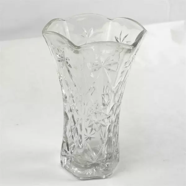 Vintage Anchor Hocking Star of David Prescut Clear Glass Vase 8.5"