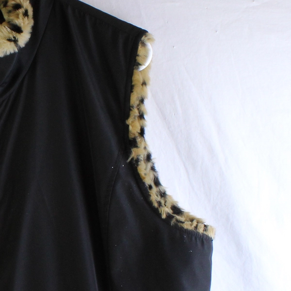 Vintage Kristen Blake Women's XL Reversible Black and Animal Print Faux Fur Vest