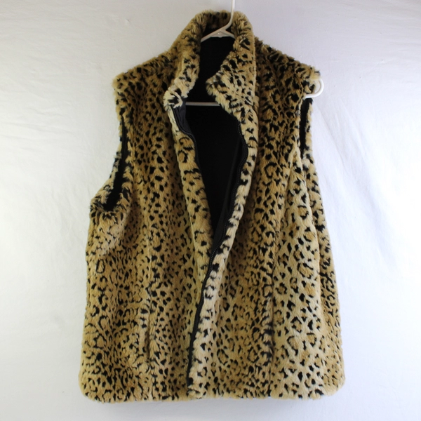 Vintage Kristen Blake Women's XL Reversible Black and Animal Print Faux Fur Vest