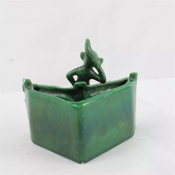 Darling Treasure Craft Vintage Green Pixie Elf Planter Figurine Leaning Fence