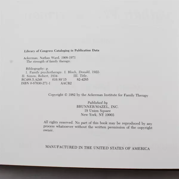 Strength of Family Therapy Selected Papers Nathan W. Ackerman HC 1982