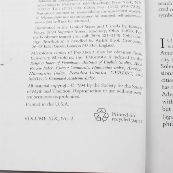 Parabola Magazine of Myth & Tradition Summer 1994 Issue