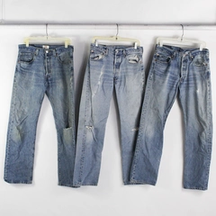 Lot of 3 Levi's 501 32x32 Denim Jeans Damaged/Ripped/Stained Cowboy Worn