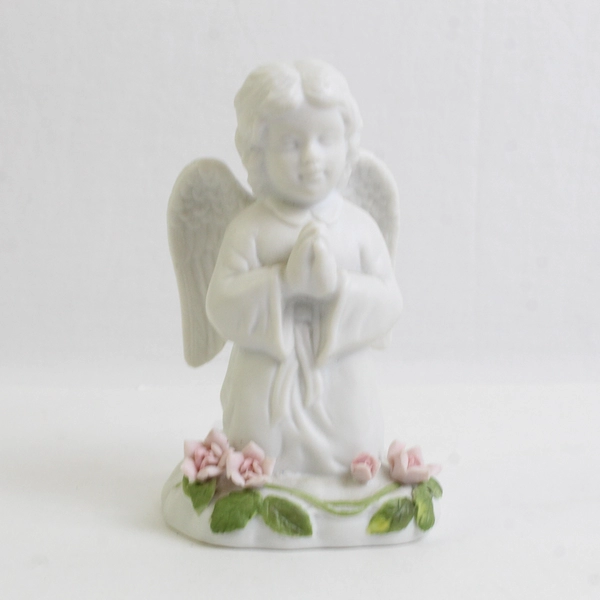 Enesco Porcelain Angel Figurine Praying On Its Knees Made In Mexico 4.25" Tall