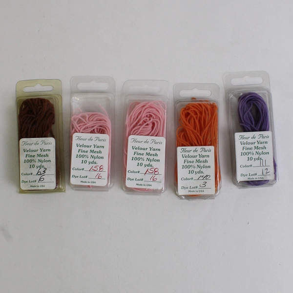 Lot of 5 Fleur de Paris Velour Yarn 10 yds. 100% Nylon, Multi Colors New 