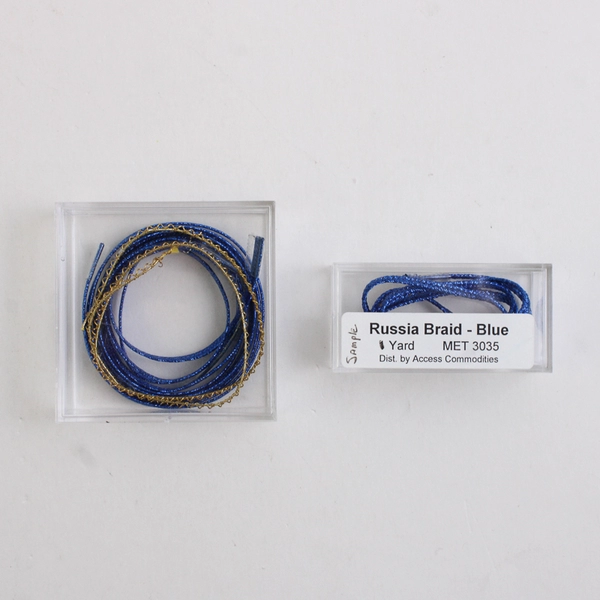 Lot of 2 Samples of Blue and Gold Russia Braid Sewing Trim, New 