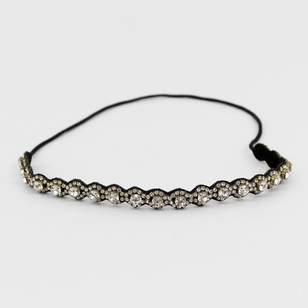 Black Elastic Rhinestone Beaded Headband