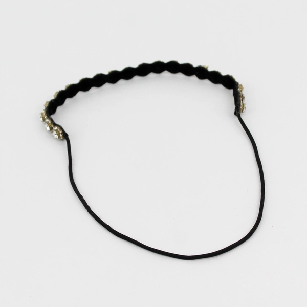 Black Elastic Rhinestone Beaded Headband