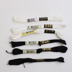 Lot of 6 Pull Skeins of Thread, Black and White, DMC J&P Coats New