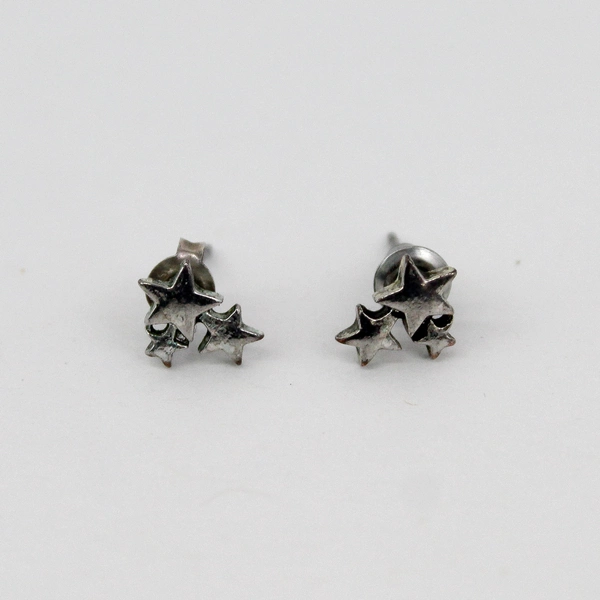 Vintage Silver Tone 3 Star Stud Earrings