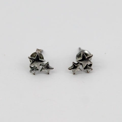 Vintage Silver Tone 3 Star Stud Earrings