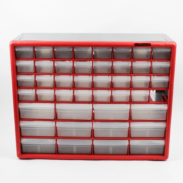 Akro-Mils Red/Gray 44-Drawer Plastic Storage Cabinet (1 Missing Drawer) 16"