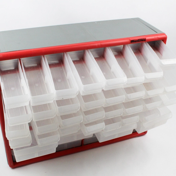 Akro-Mils Red/Gray 44-Drawer Plastic Storage Cabinet (1 Missing Drawer) 16"