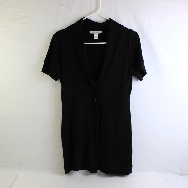 White House Black Market Black Cardigan Short Sleeve Open Front Women's Size S