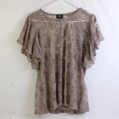 Shannon Ford Sheer Rose Taupe Lace Tunic Top Flutter Sleeves Women's Size 1X