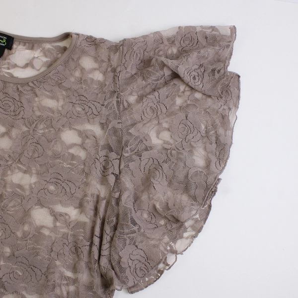 Shannon Ford Sheer Rose Taupe Lace Tunic Top Flutter Sleeves Women's Size 1X