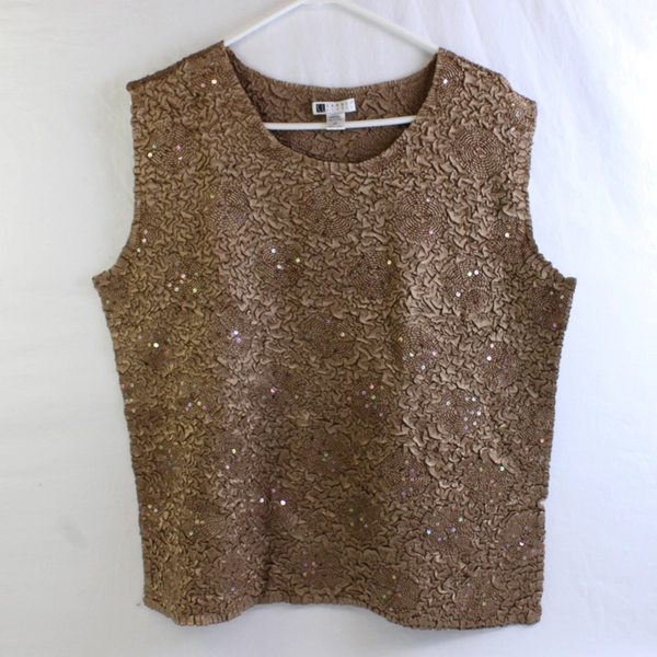 Vintage Carole Little Gold Sequin Tank Top Swirls Women's Size 2X