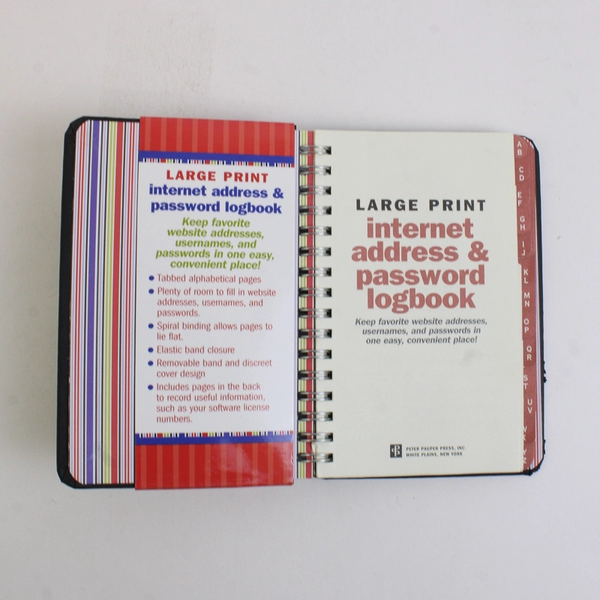 Large Print Internet Address & Password Logbook 2016 Spiral Bound Unused