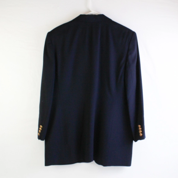 1990's Ralph Lauren Women’s 16 Navy Blue 3D Crest 100% Wool Blazer Jacket