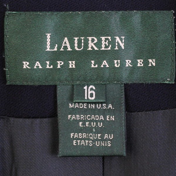 1990's Ralph Lauren Women’s 16 Navy Blue 3D Crest 100% Wool Blazer Jacket