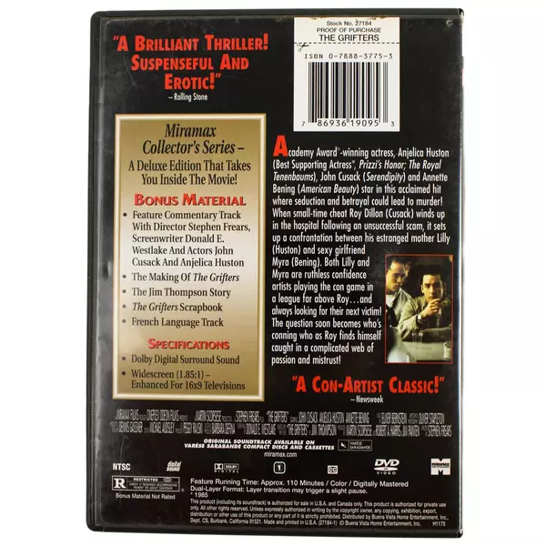 The Grifters 1990 John Cusak Collector's Series with Bonus Widescreen DVD