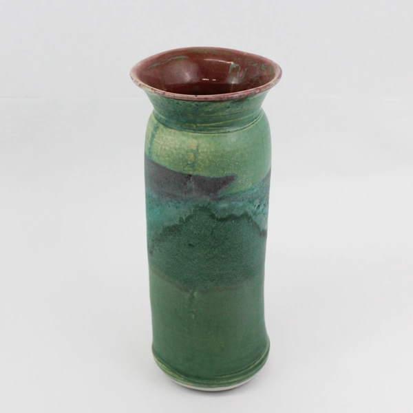 Tall Handmade Studio Art Pottery Green Flower Vase 12.5" Signed