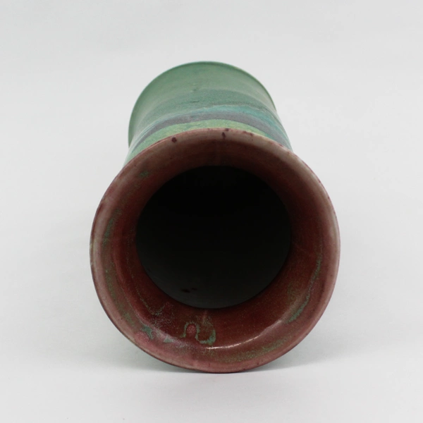 Tall Handmade Studio Art Pottery Green Flower Vase 12.5" Signed