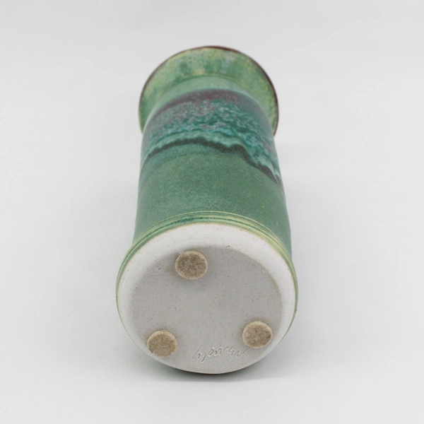 Tall Handmade Studio Art Pottery Green Flower Vase 12.5" Signed