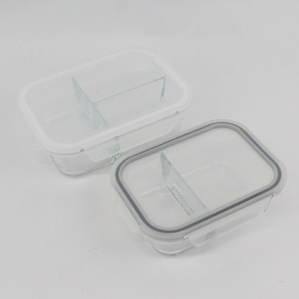 2 Divided Glass Food Storage Containers Set with Lids Reusable