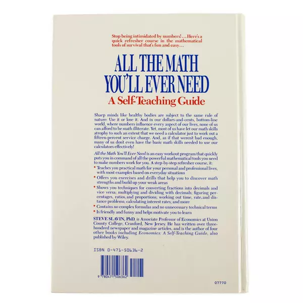 All the Math You'll Ever Need: Self-Teaching Guide 1989 Hardcover Good