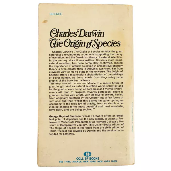 The Origin of Species by Charles Darwin Collier Books 1976 Paperback