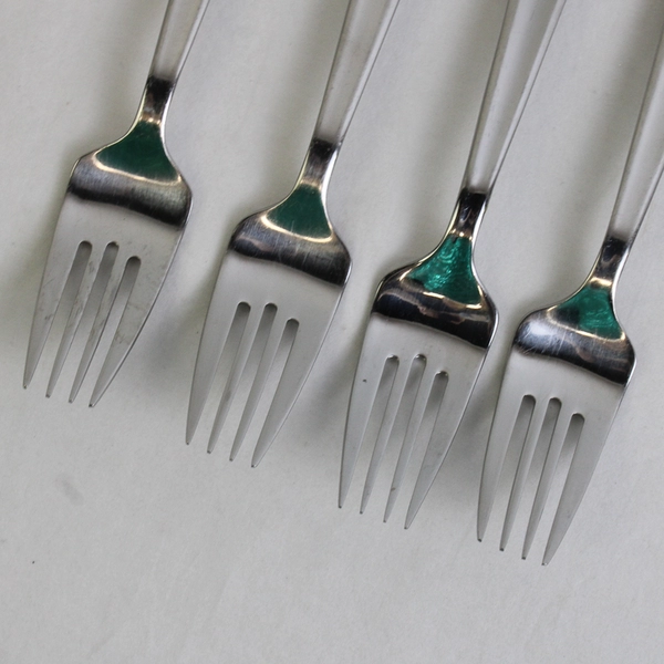 4 Gourmet Settings Chute River Pattern 18/10 SS Dinner Forks 8.5" Rare HTF