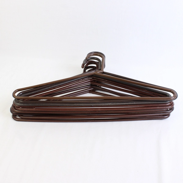 Lot of 10 Brown Plastic Coat Hangers Standard Size for Shirts & Pants