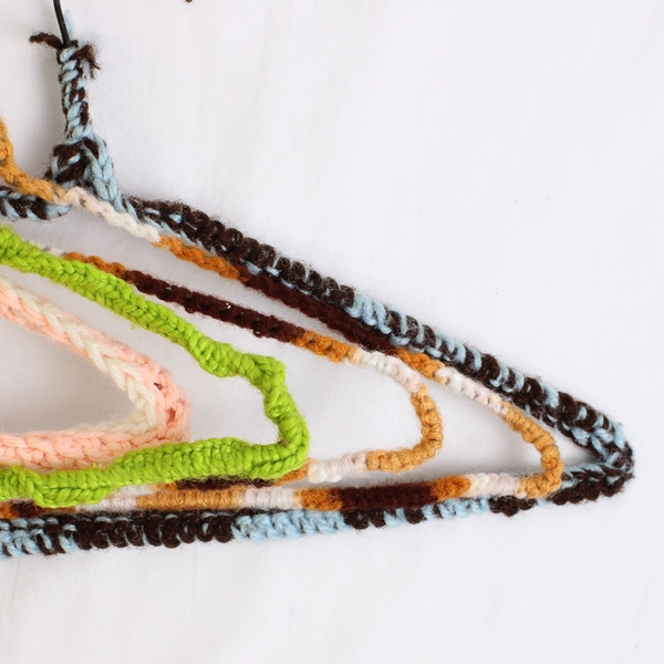 Lot of 5 Metal Hangers With Crocheted Covers Various Colors