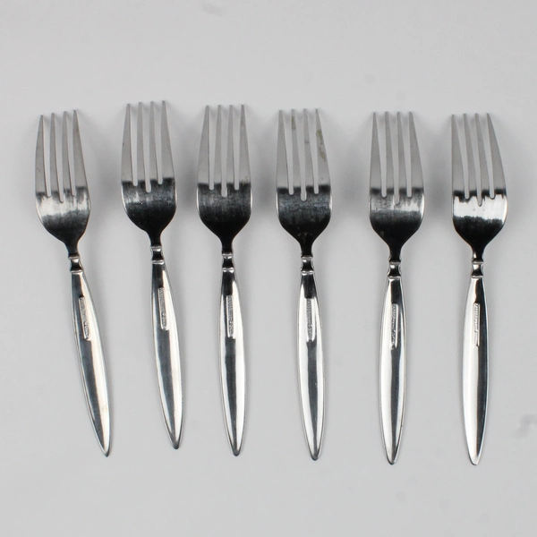 Lot of 6 Farberware Diner Pattern Salad Forks 7" Stainless Good Hard To Find