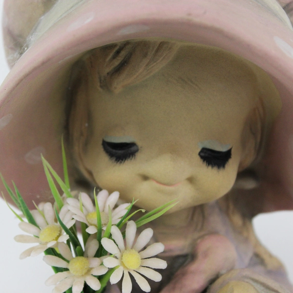 Vintage UCTCI Japan Big Pink Hat Girl Figurine with Flower Pot