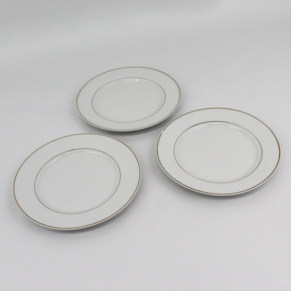 3 Gibson Designs Anniversary Golden Salad Plates 7.5" White With Gold bands 