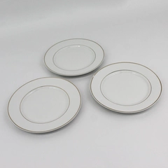 3 Gibson Designs Anniversary Golden Salad Plates 7.5" White With Gold bands 