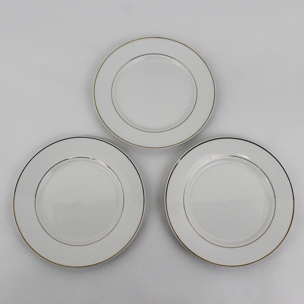 3 Gibson Designs Anniversary Golden Salad Plates 7.5" White With Gold bands 