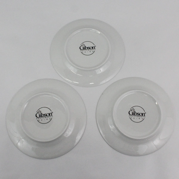 3 Gibson Designs Anniversary Golden Salad Plates 7.5" White With Gold bands 