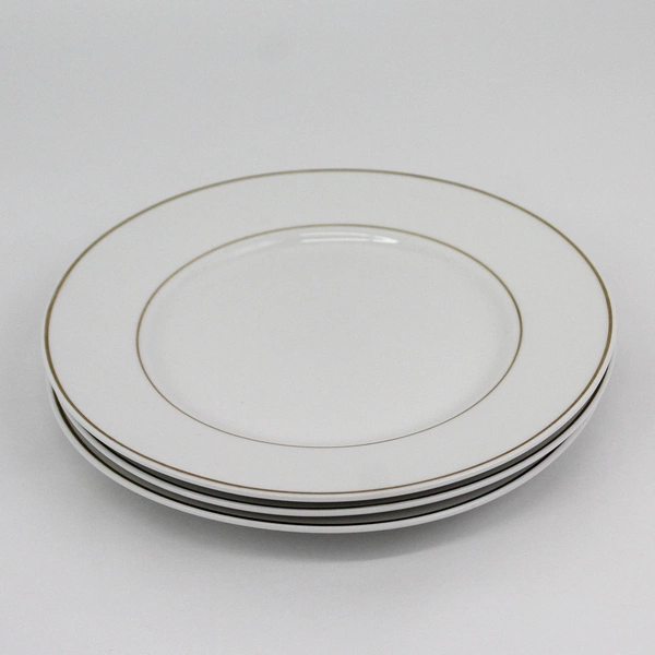 3 Gibson Designs Anniversary Golden Salad Plates 7.5" White With Gold bands 