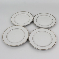 4 Gibson 6” Bread Plates Anniversary Golden White Plate with Gold Band & Trim
