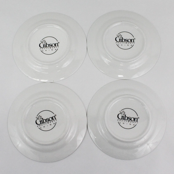 4 Gibson 6” Bread Plates Anniversary Golden White Plate with Gold Band & Trim