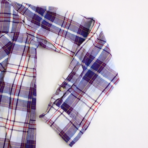 Flannel Plaid Button Down Shirt Womens Medium Purple Red White 