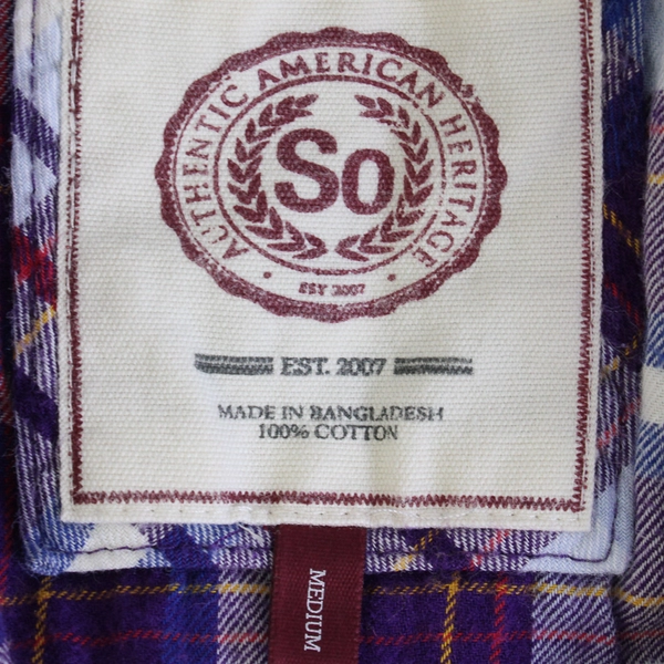 Flannel Plaid Button Down Shirt Womens Medium Purple Red White 