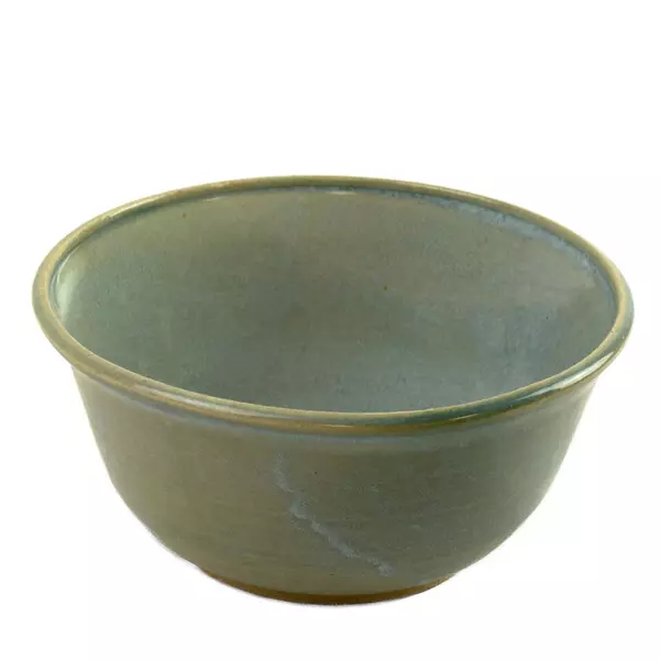 Blue Ceramic Bowl Signed KM 8" Handcrafted Serving Display